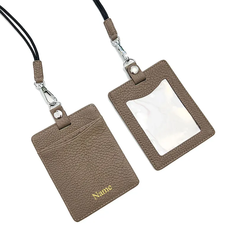 Free Custom Letters Genuine Leather Work Card Holder Hanging Rope Chest Badge High-end Employee Protective Cover Senior Creative