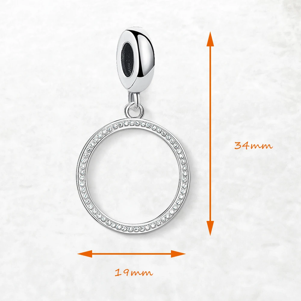 Glitzernder Kreis-Anhänger, baumelnder Charm, 925er Sterlingsilber, klassischer feiner Schmuck, Geschenk für Frauen – Detail 2