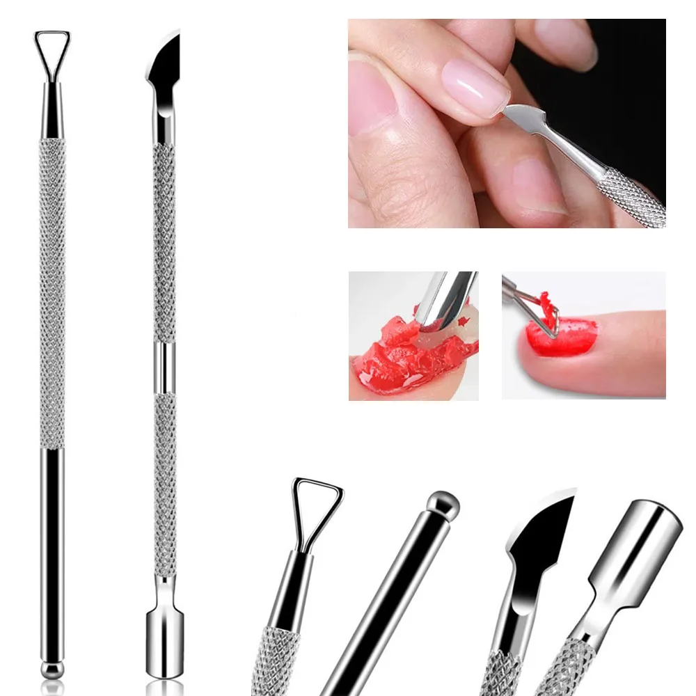 2/3pcs Dual-End Cuticle Pusher Remover Cutter Kit Stainless Steel Triangle Nail Scraper Oblique Pusher Nail Polish Remover Tools