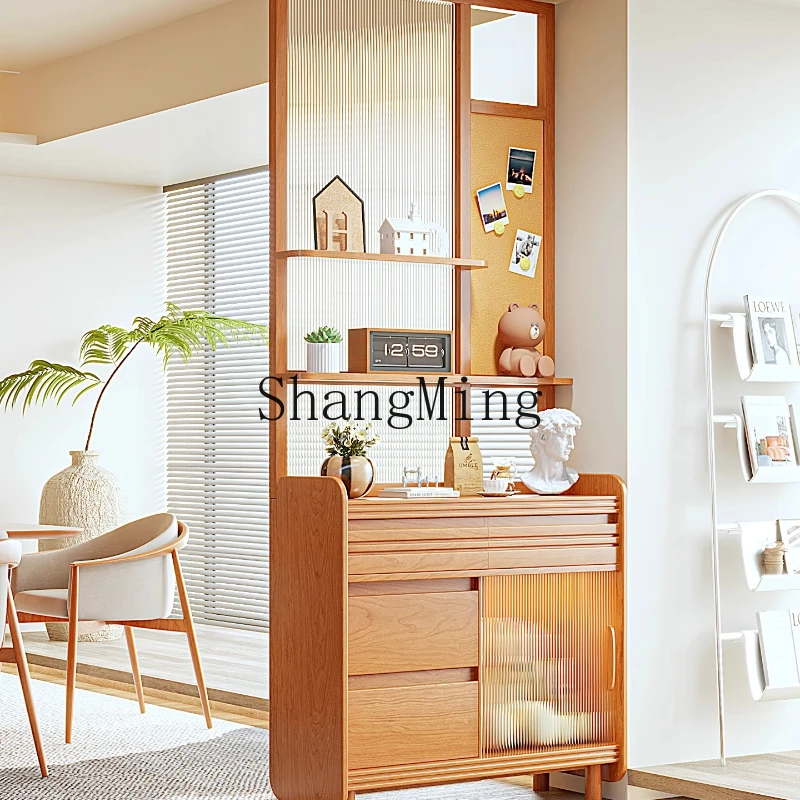 

WYX solid wood porch cabinet living room cherry wood partition cabinet entry glass screen cabinet rack