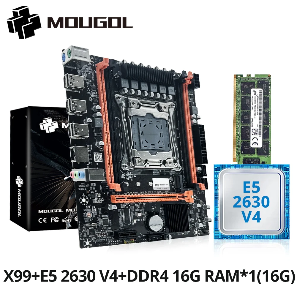 MOUGOL X99 Motherboard Set Kit With LGA2011-3 Xeon E5 2630 V4 CPU DDR4 16GBx1 2133MHz RAM NVME M.2 SATA Computer Accessories