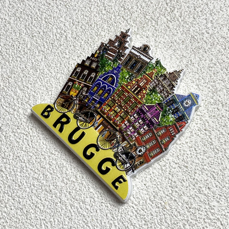 Bruges tourist souvenirs Home decoration with a small street house 3D stereo refrigerator magnets collection of crafts