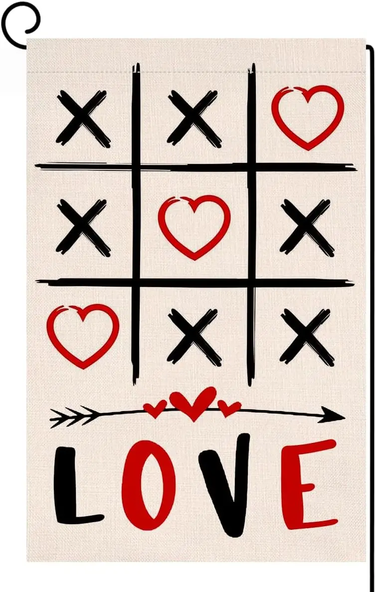 BLKWHT Valentines Love Garden Flag 12x18 Vertical Double Sided X Love Heart Spring Farmhouse Holiday Outside Decorations Bur IIC