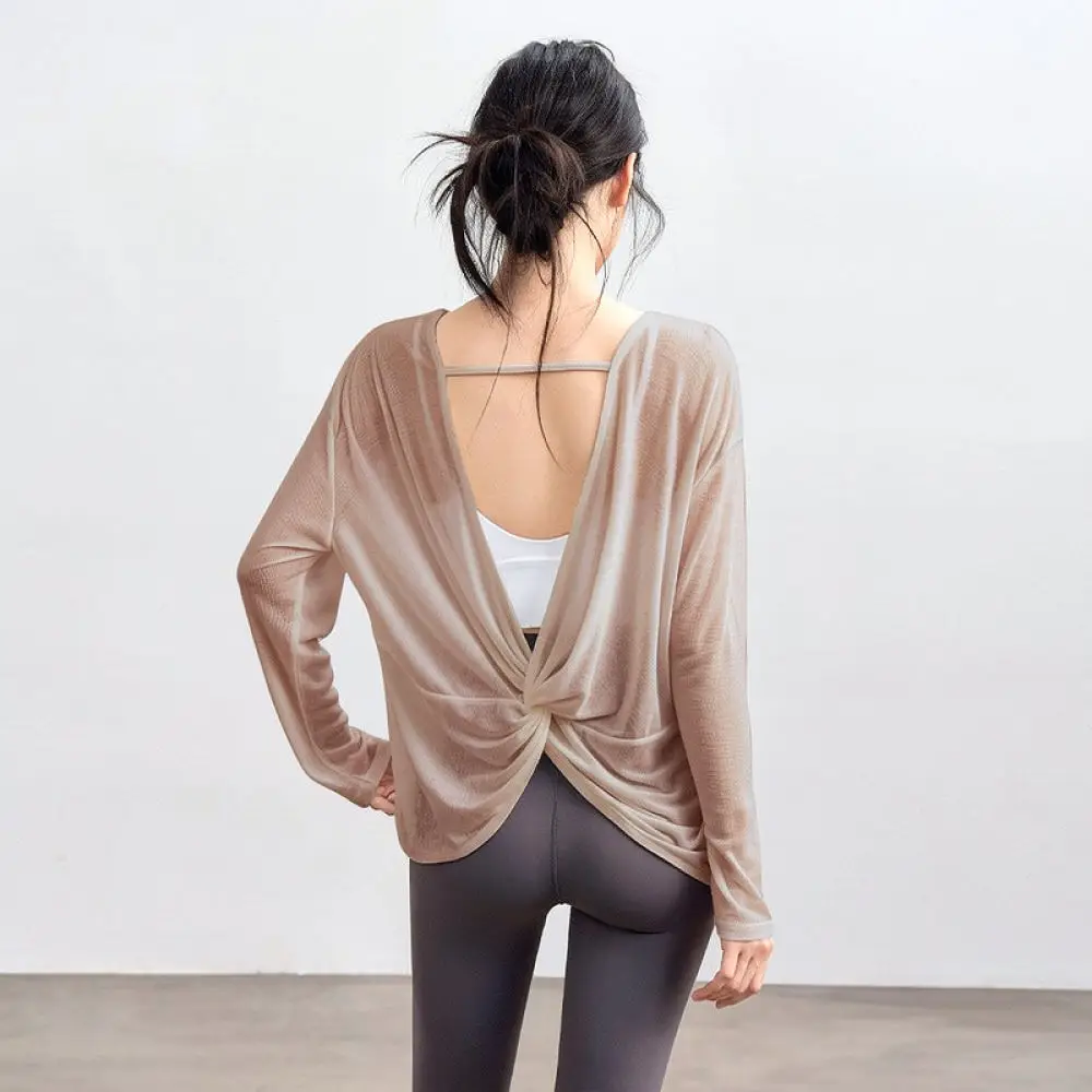 Women Lightweight Yoga Blouse Long Sleeve Loose Sport Shirt Breathable Quick Dry Fitness Running Gym Training Top