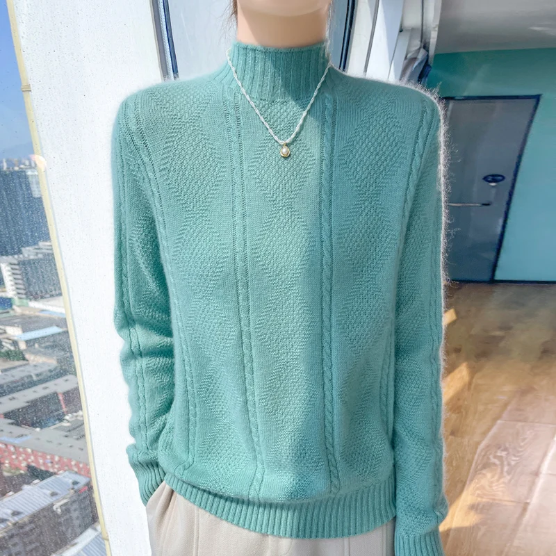 

Autumn and Winter New Women's Sweater 100% Merino Wool Turtleneck Sweater Fashionable light luxury cashmere warm bottom knit