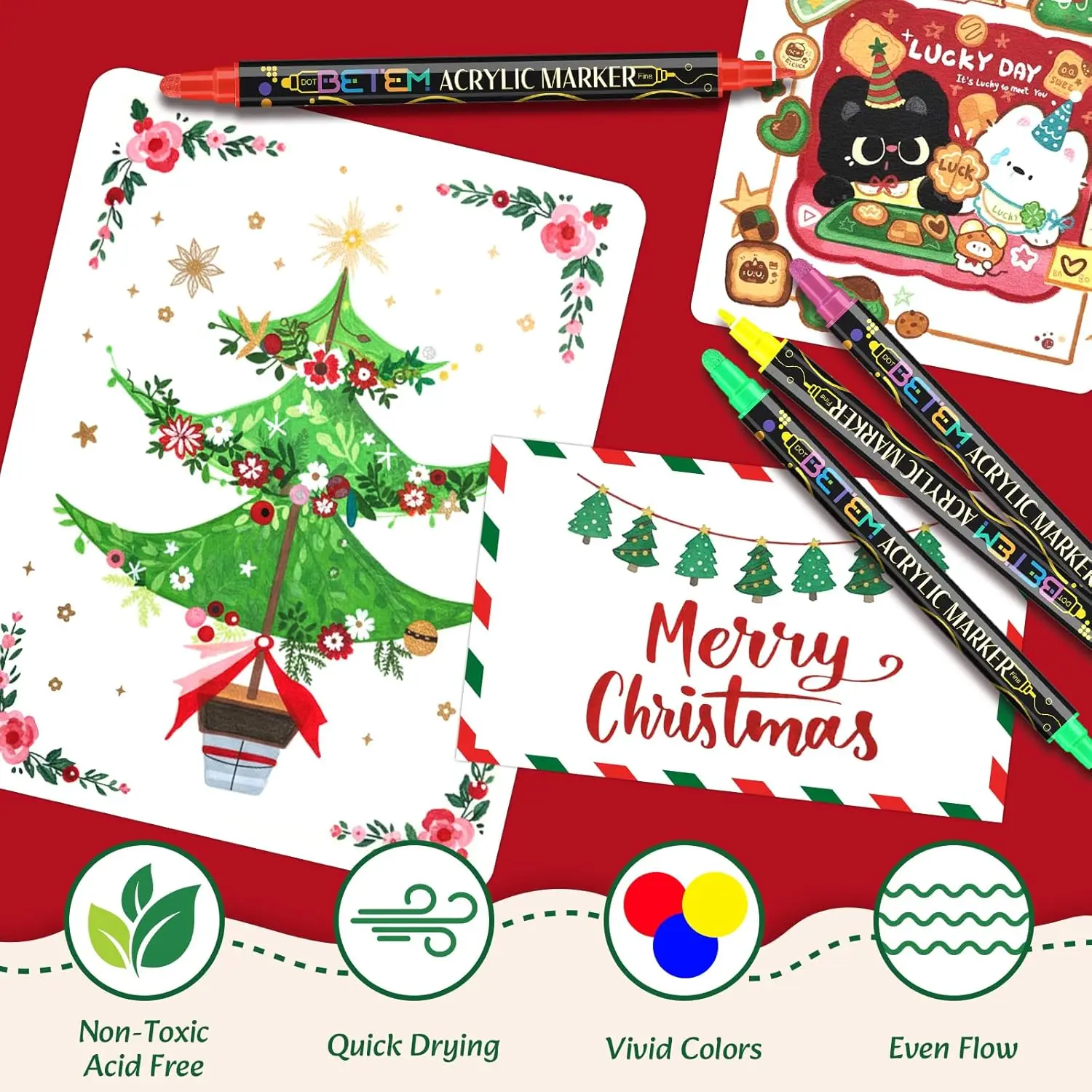 Pennarelli Acrilici a Doppia Punta in 24 Colori per Roccia, Legno, Tessuto, Vetro, Tela, Ceramica - Materiali per Artigianato e Arte Fai-da-Te