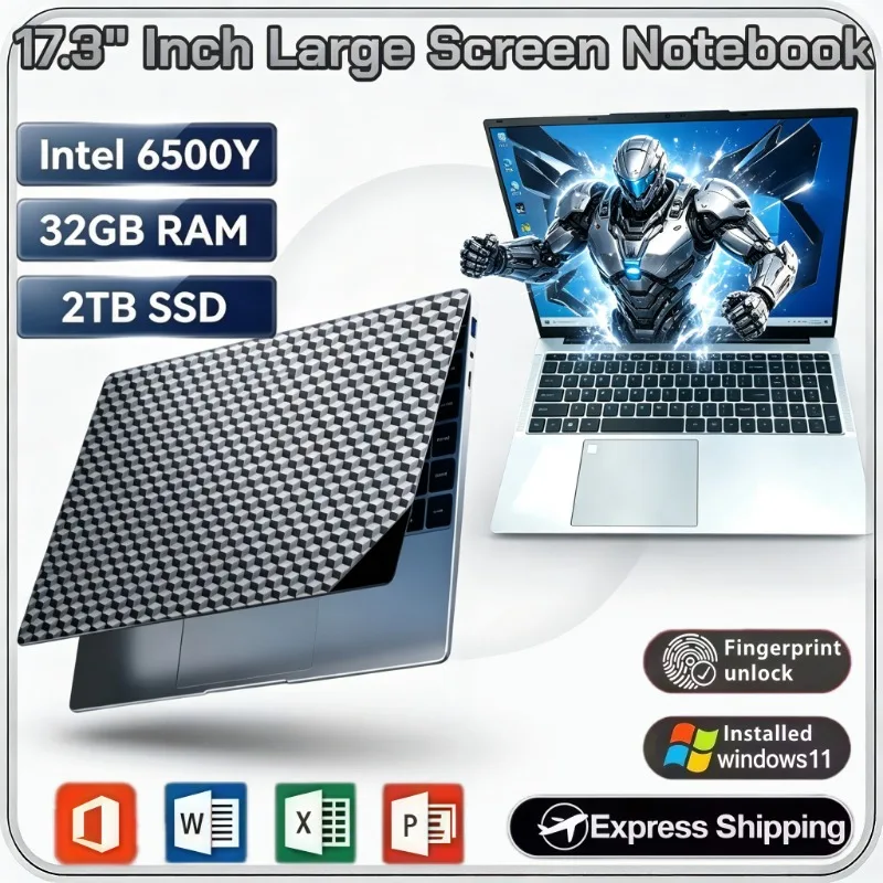 17.3" Portable Notebook Intel 6500Y 32GB RAM 2TB SSD Windows 11 Fingerprint Unlock Laptop For Home Entertainment And Writing