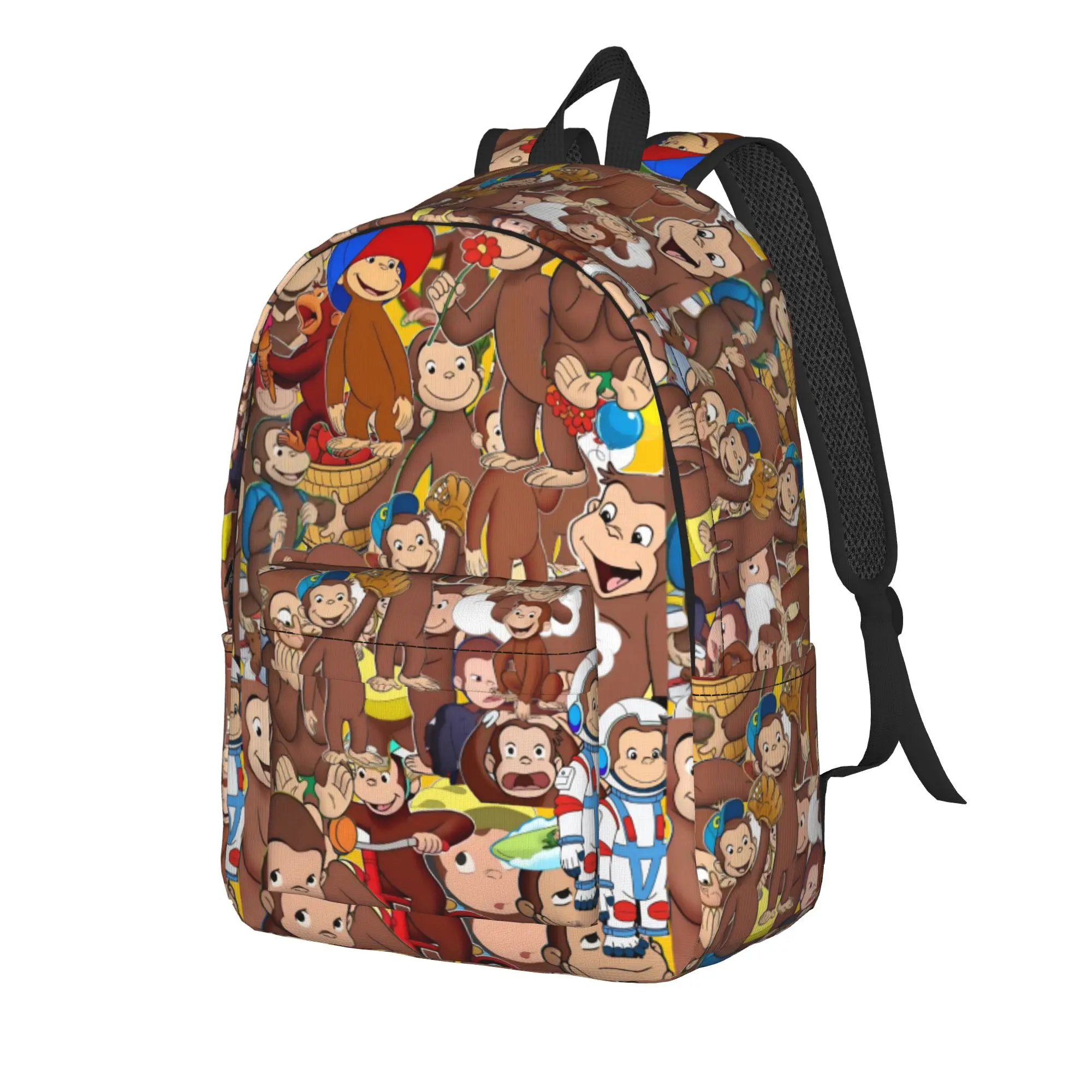 Cute Cartoon Curious George Light Backpack  Unisex Polyester Outdoor Style Backpacks Print Casual High School Bags Rucksack