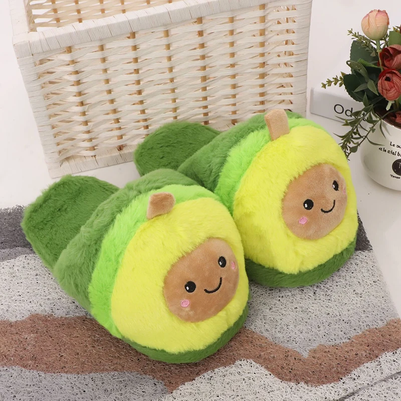 Cute Plush Avocado Slippers Cartoon Fruit Girls Winter Autumn Warm Adult Home Bedroom Indoor Floor Slipper Women Household Shoes