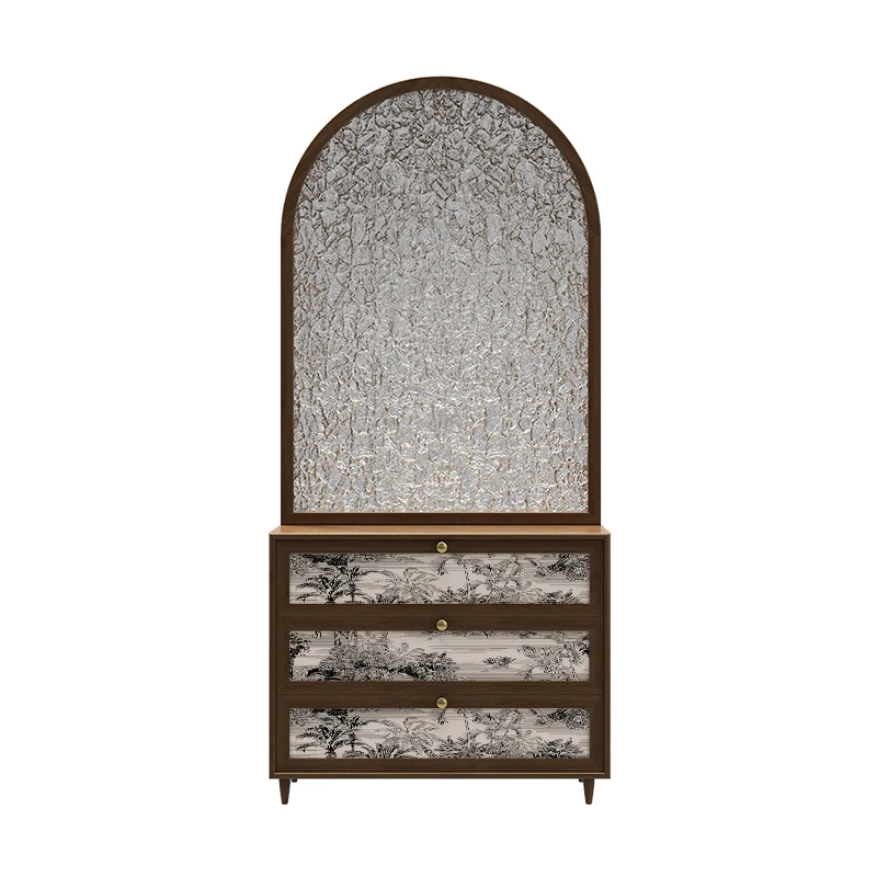 Solid wood water pattern glass entrance door screen partition living room shoe cabinet entrance cabinet