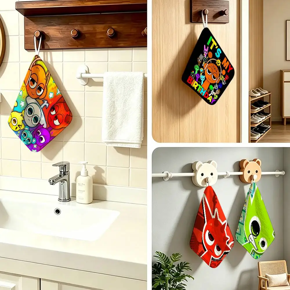 Play Music Hanging   Household Hanging Towel Polyester Cotton Hand Wiping Towel S-Sprunki Sturdy For Bathroom Bedroom