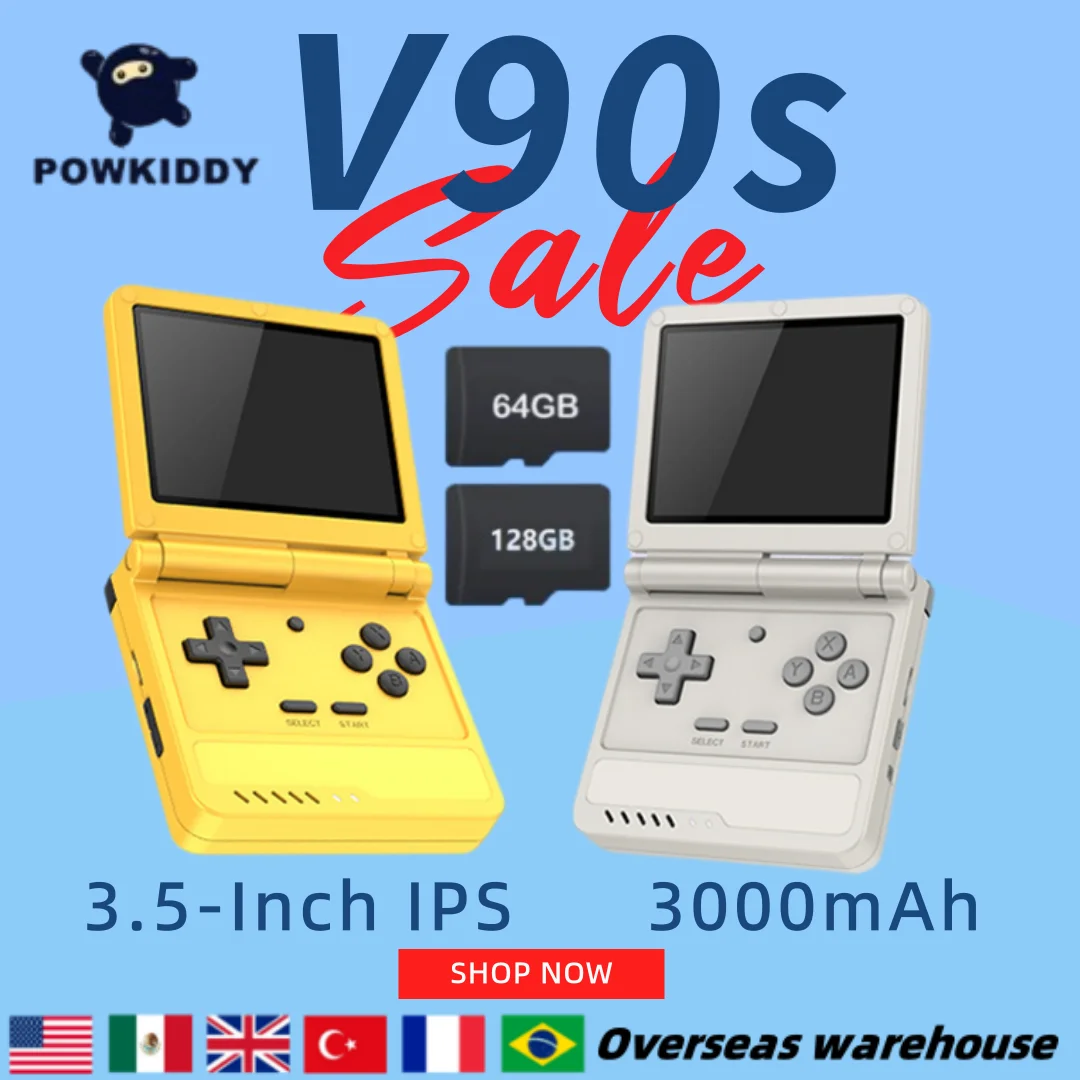 

POWKIDDY V90S 3.5 lnch 4:3 Console Dual Type-C Long IPS Screen A133 Plus Flip Retro Handheld Game Battery Life v90 Cheap Gift