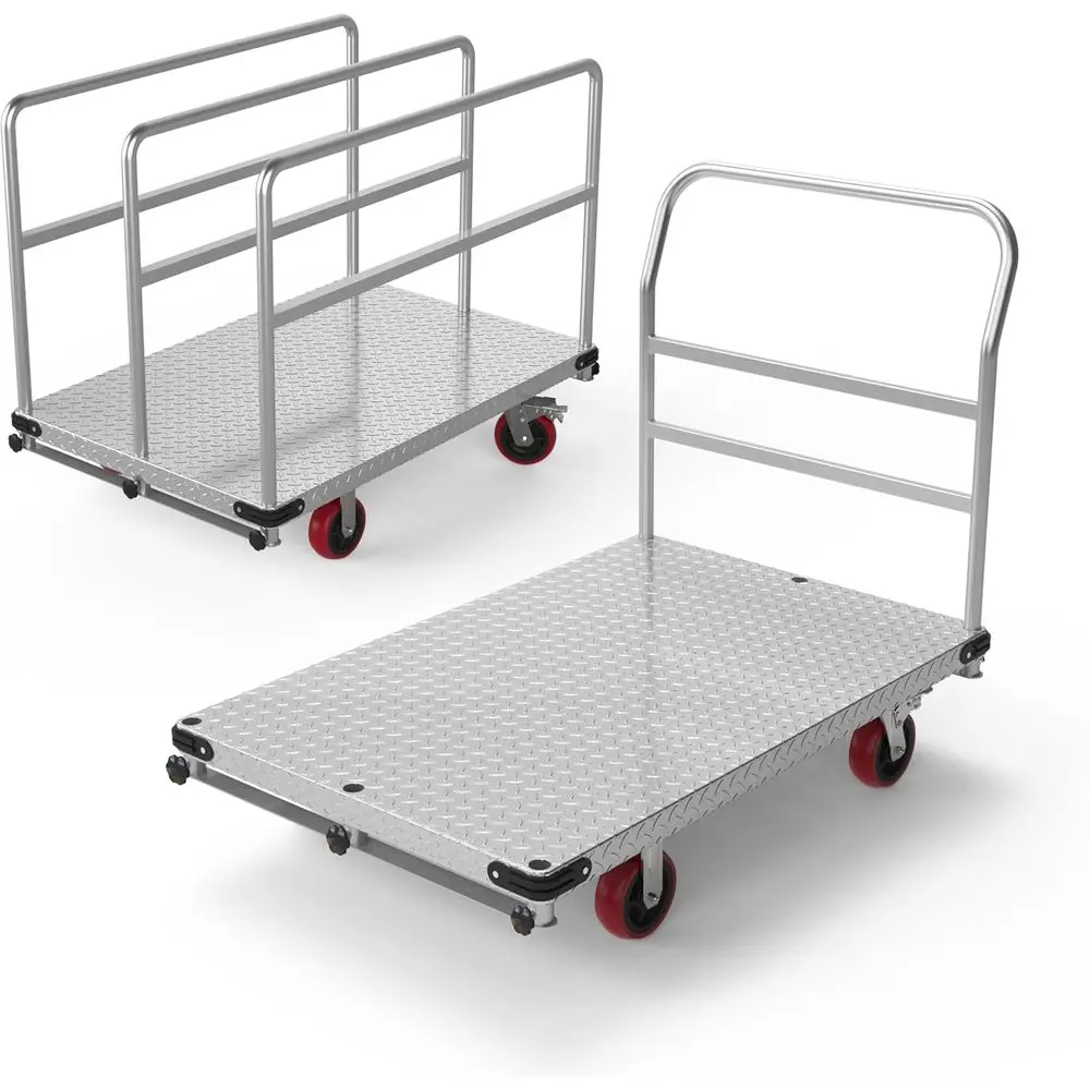 

Heavy-Duty 3000 lbs Steel Panel Cart Dolly, 44x28 2mm Plate, 6 Swivel Brake Wheels, Dual Handle