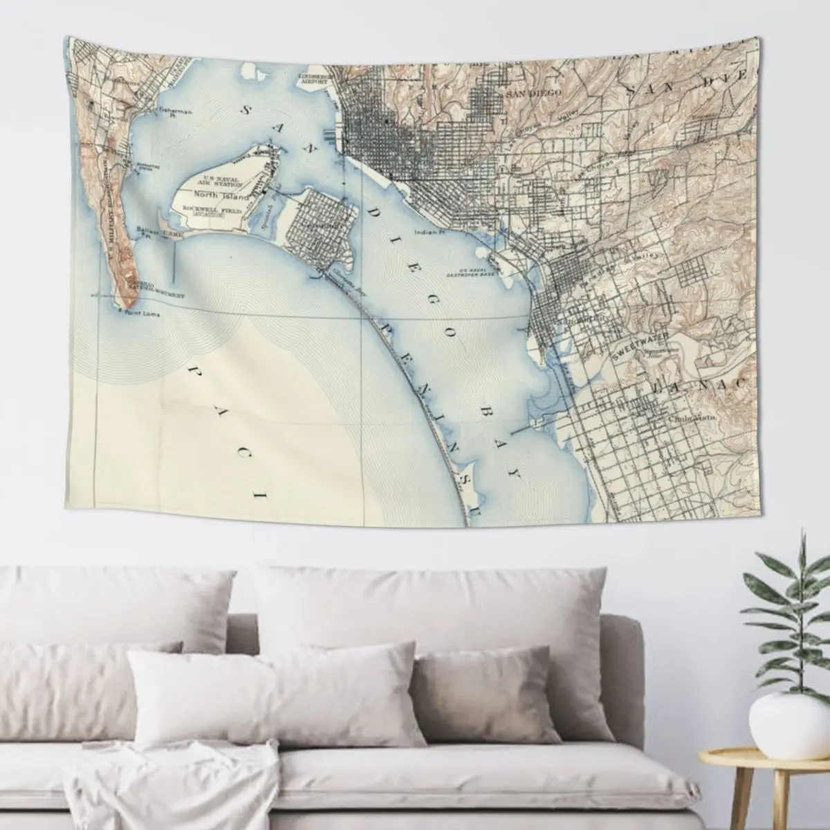

Vintage Map of San Diego California (1902) Tapestry Mushroom Wallpapers Home Decor Decorative Wall Murals Tapestry