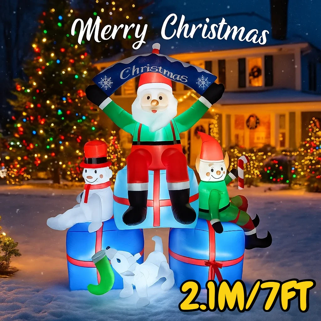 

2,1 м/7 футов Санта-Клаус Снеговик Эльф Собака Рождественские украшения для дома Надувные игрушки со светодиодными фонарями Двор Рождественские украшения Декор