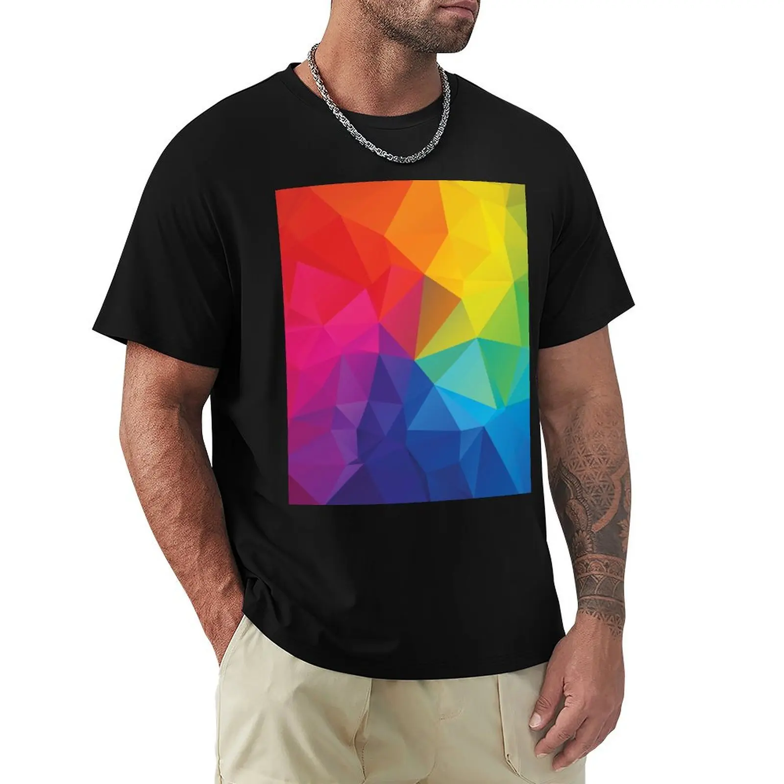 

Multi Color Abstract Rainbow Low Poly Design T-Shirt summer 2025 sweat cotton man t-shirts Men's t shirts