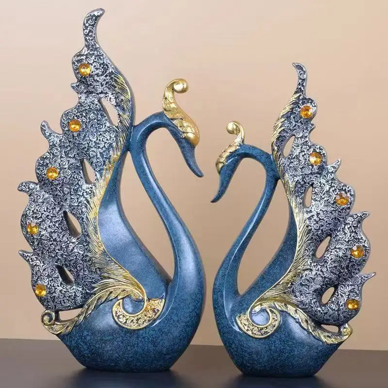 Creative New Swan Couple Ornaments for Wedding Decorations European Style Lovers Home Office Cygnus Crafts Valentines Day Gifts