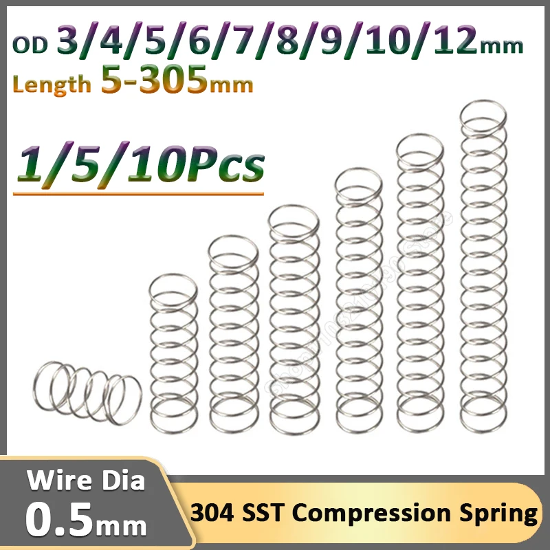 0.5mm 304Stainless Steel Compression Spring Mini Micro Pressure Spring Household Maintenance Tool Hardware Accessories OD 3-12mm