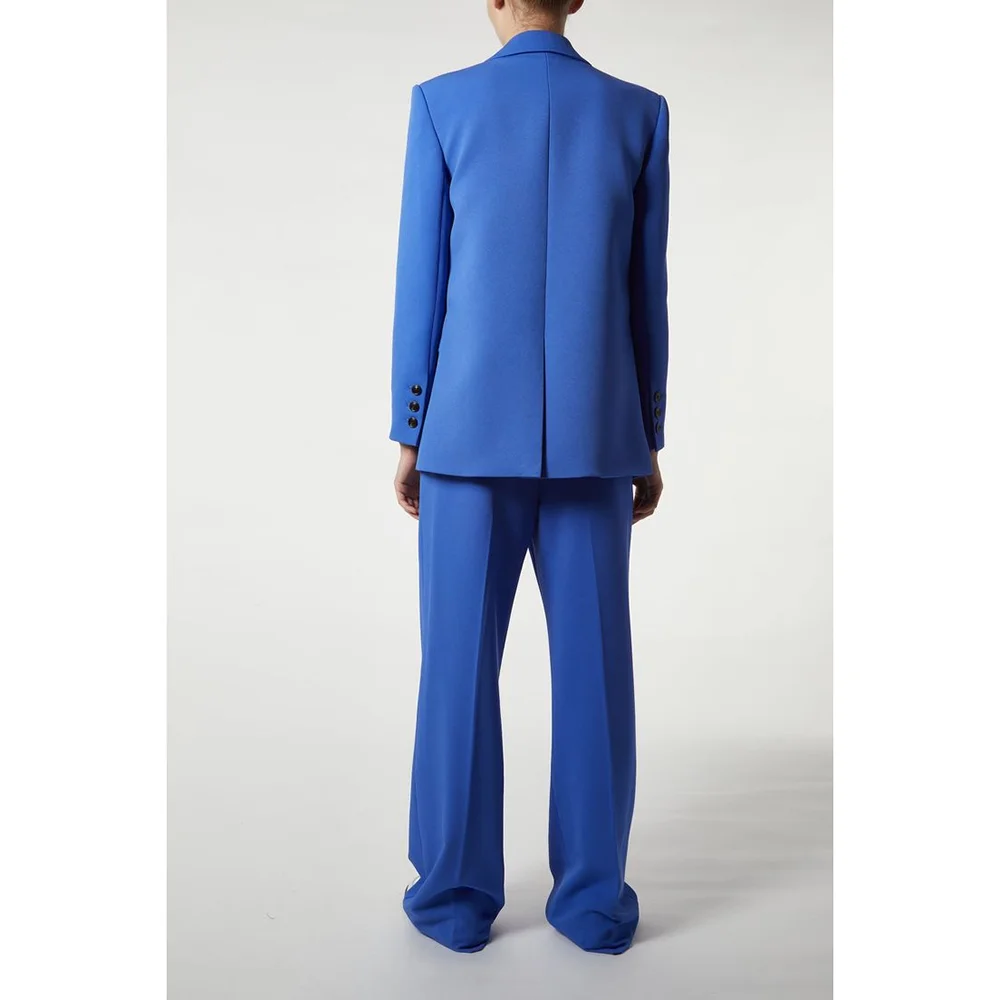 Luźny Niebieski Garnitur Damski Jednoguzikowy z Klapami Szpiczastymi 3-częściowy Zestaw Marynarka+Spodnie+Kamizelka Formalny Zestaw na Imprezę Biurowy Zestaw Codzienny dla Pani