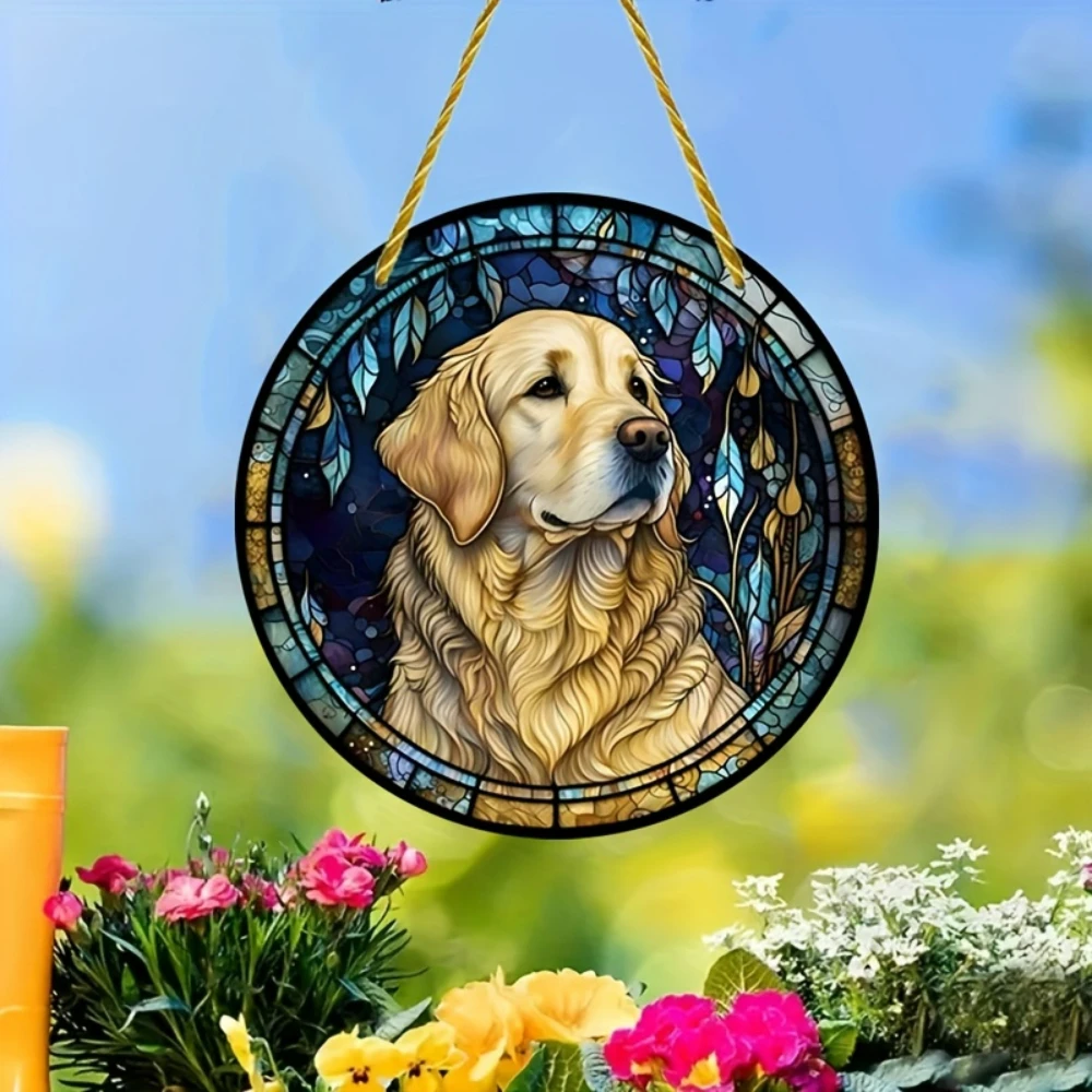 Black Labrador Retriever Stained Window Hanging Sun Catcher Sunshade Dog Lover Gift for Mom Family Funny Acrylic Round Sign