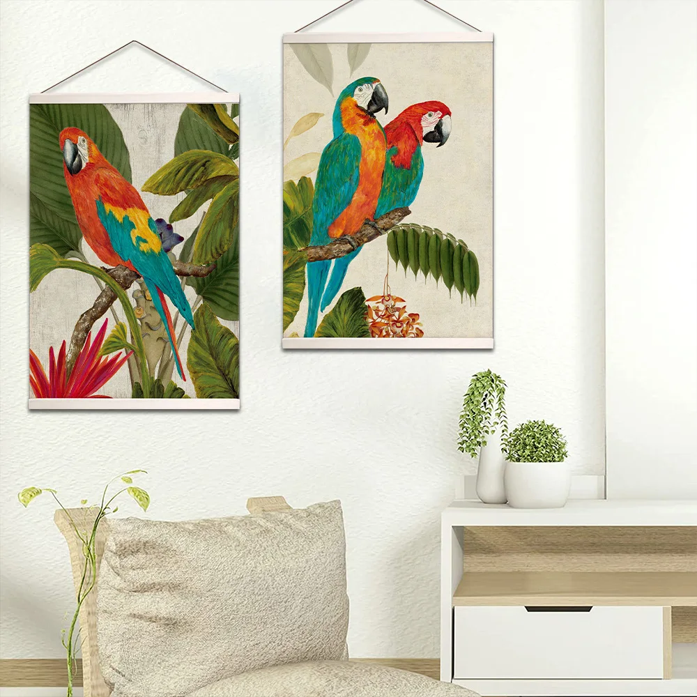 

American retro decorative painting scroll hanging painting parrot decorative painting living room bedroom bird canvas decoration