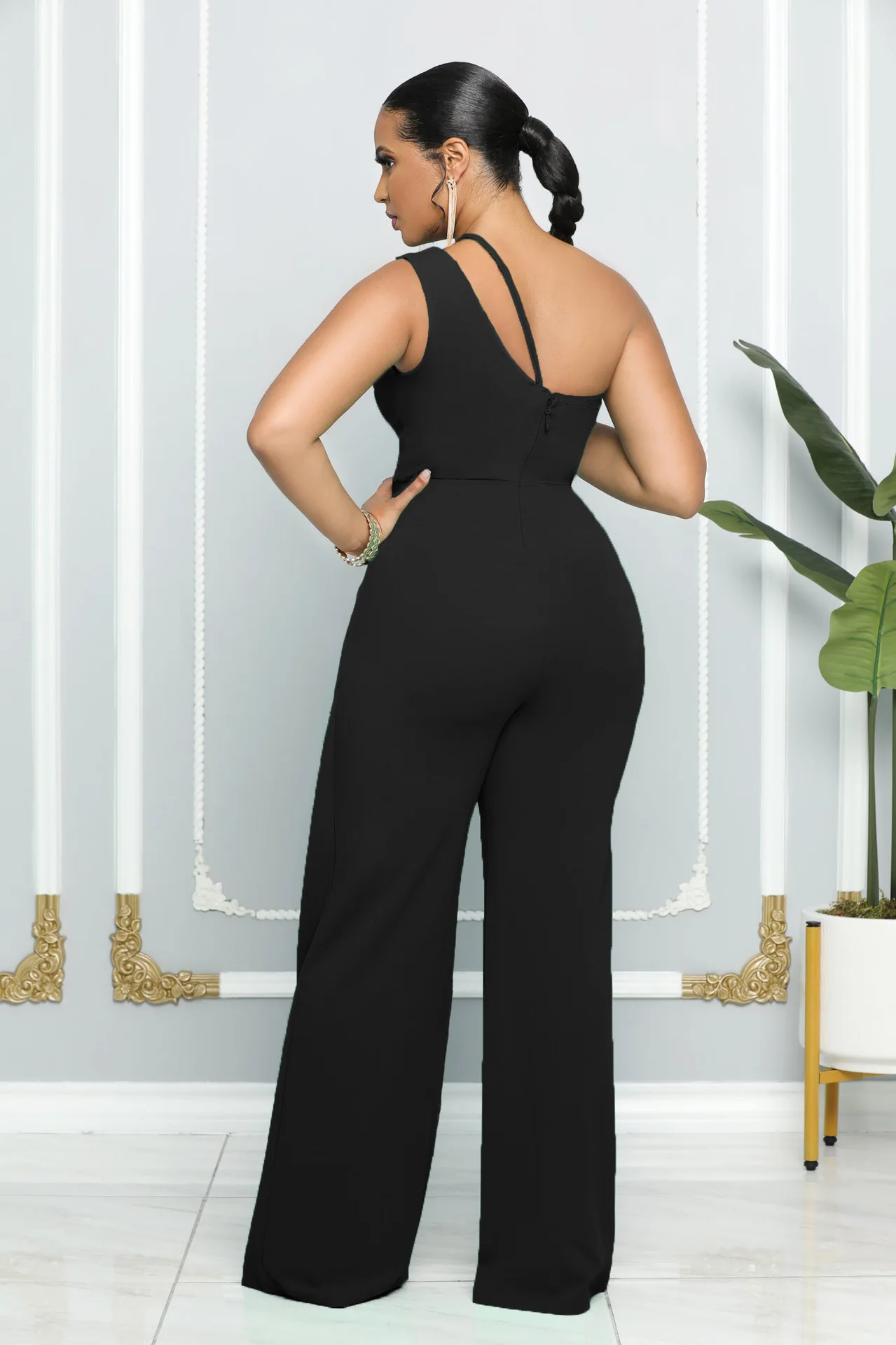 Kleding 2023 Nieuwe Aankomst Zomer Vrouwen Jumpsuits Een Schouder Splicing Hoge Taille Rechte Elegante Dame Sexy Feestoveralls