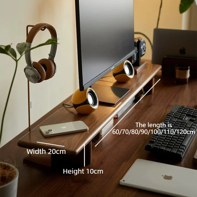 Black Walnut Wood Monitor Riser Stand Adjustable Computer Monitors Storage Holder Desktop Monitor Organizer Office Monitors Rack