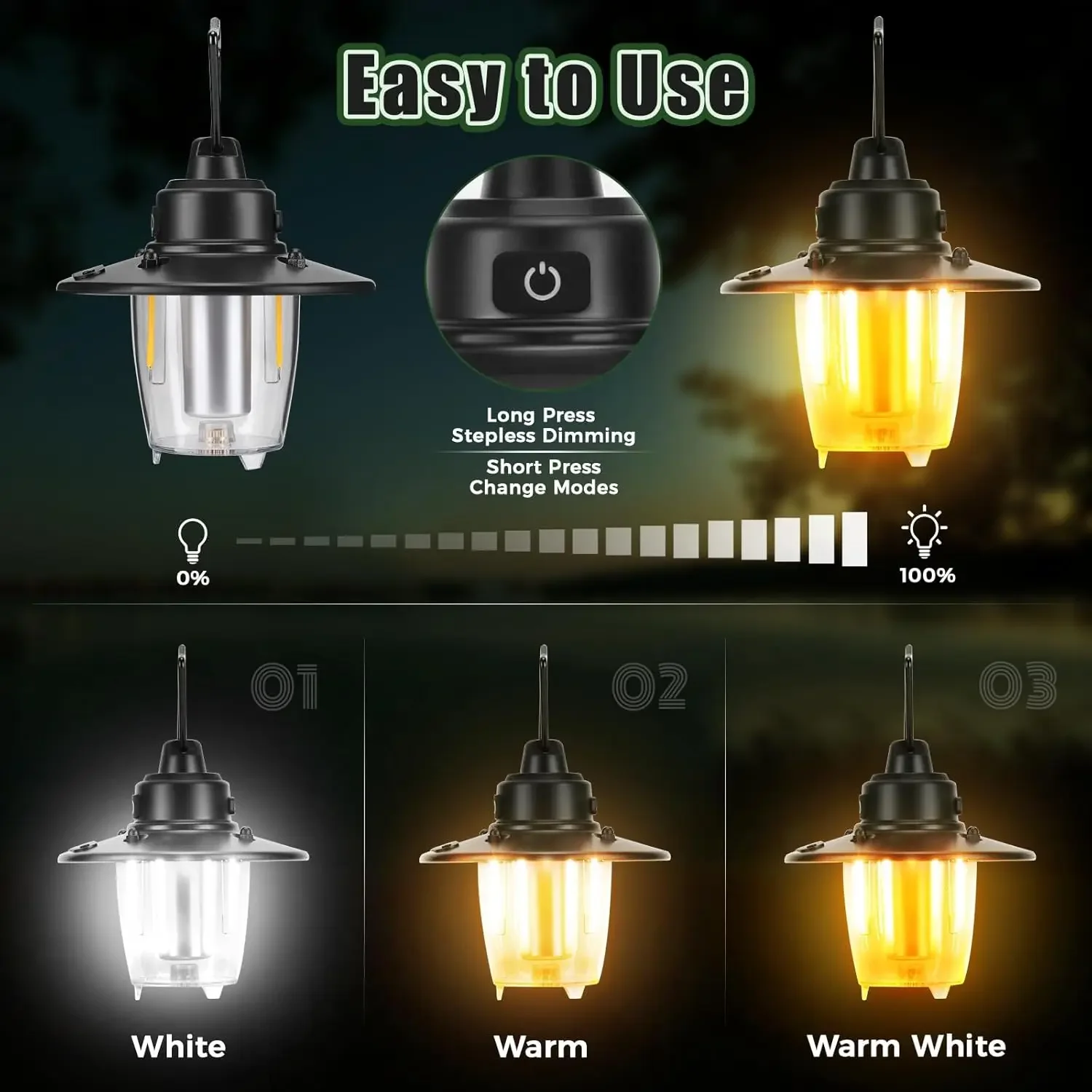 Retro LED Camping Lamp USB Rechargeable 2800mAh Portable Tent Lantern 3 Modes 200LM Hanging Light Waterproof For Camping Fishing
