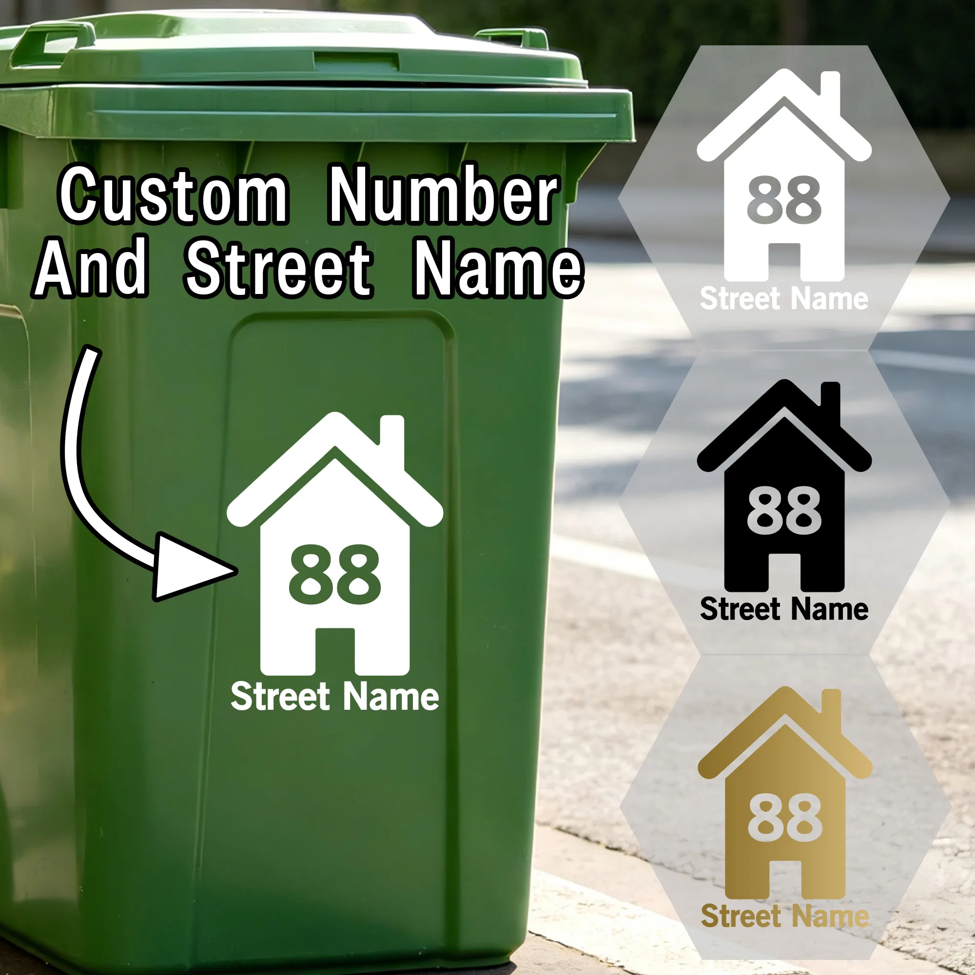 6PCS Custom Trash Bin Stickers House Shape Address Number Stickers Personalized Street Name Waterproof Outdoor Home Vinyl Decals