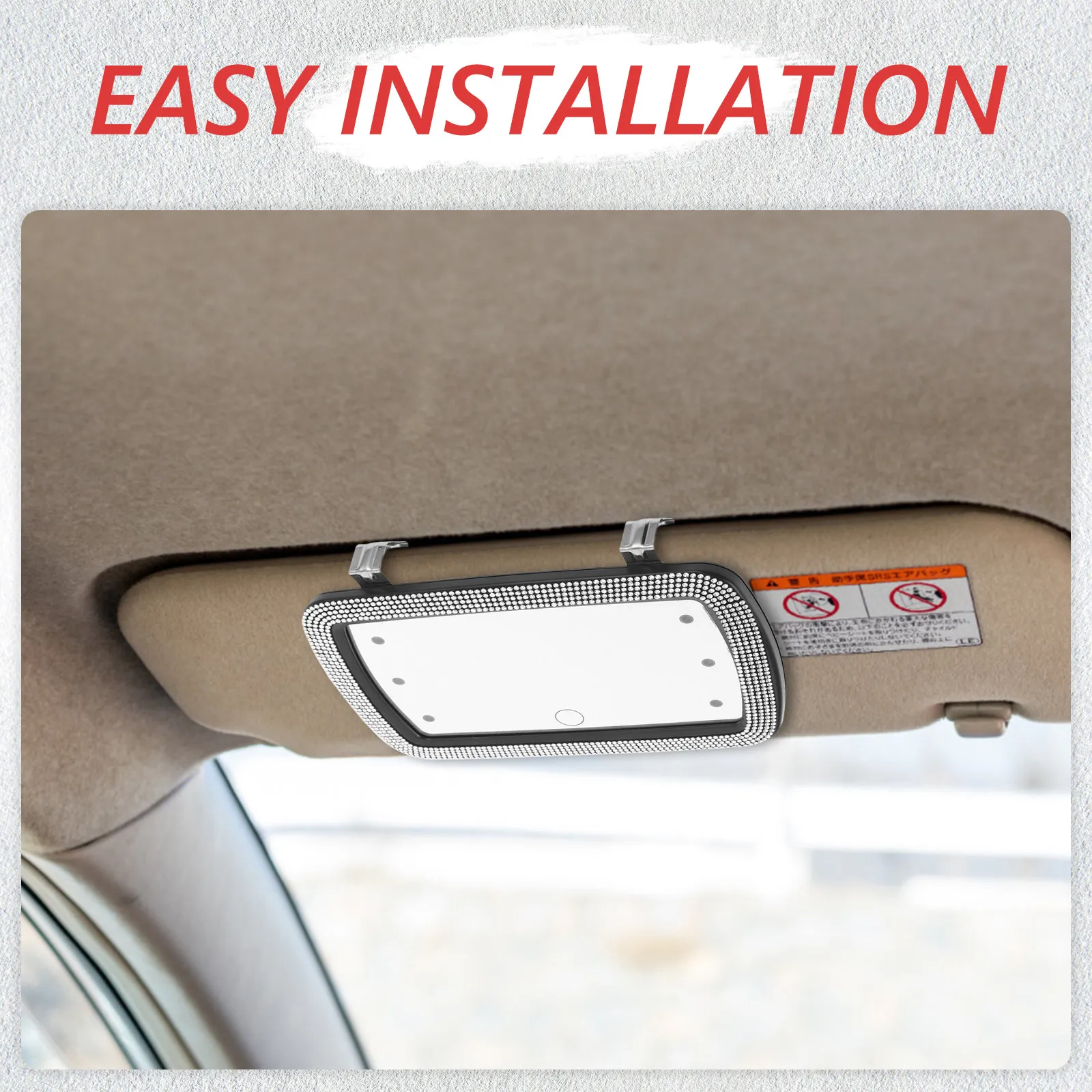

Elegant Car Makeup Mirror for Visor with Bright LED Illumination Bling Trim Car Mirror for Women Drivers