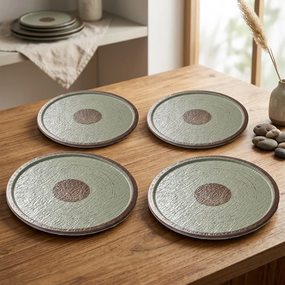 Rustic Salad Plates Melamine Round Plates Lightweight Construction Concentric Line Texture For Household Serving