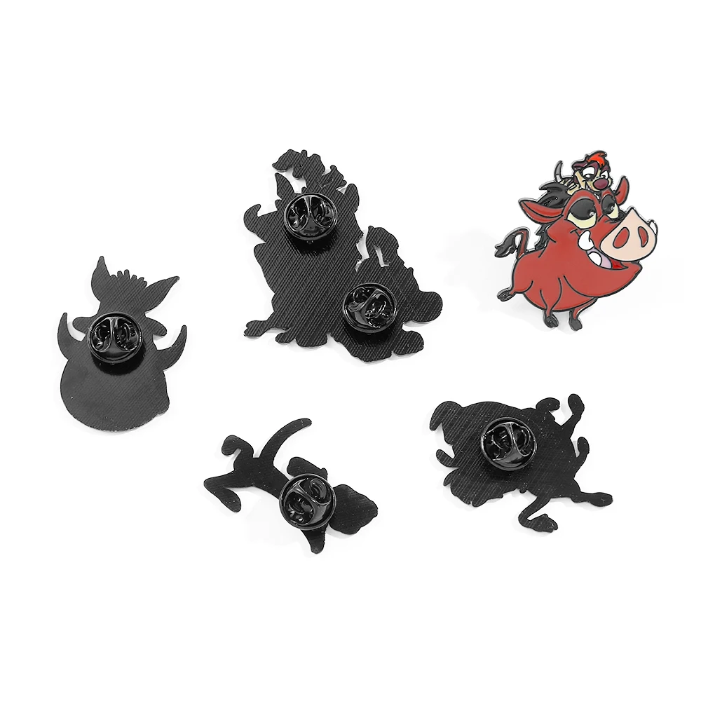 5 Pcs Anime Simba: The King Lion Brooch Funny PUMBAA Enamel Pin Cartoon TIMON Metal Badge Jewelry Backpack Clothing Accessories