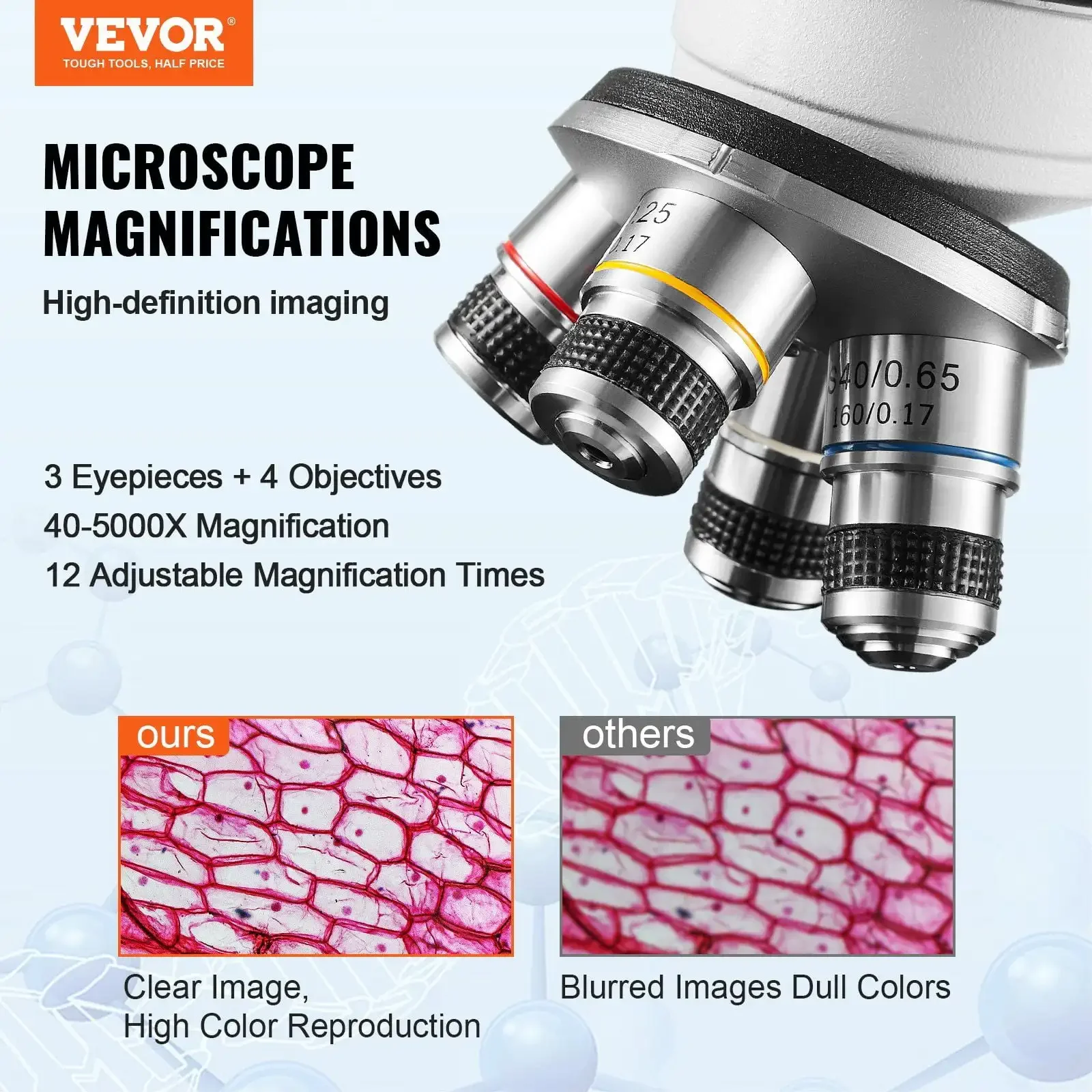 Compound Trinocular Microscope, 40X-5000X Magnification Trinocular Compound Lab Microscope with Two-Layer Mechanical Stage