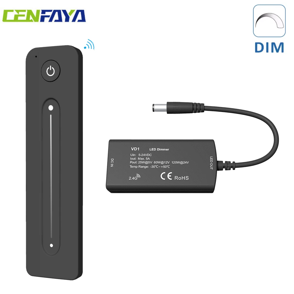 CENFAYA RF Remote Dimmer for Single Color LED Strip Lights Ultrathin Touch Slide Wireless Remote 3-Button Controller DC 12V-24V