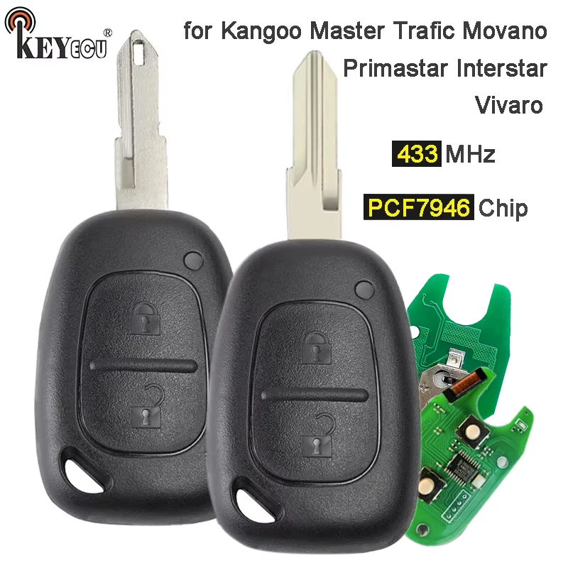 KEYECU 433MHz PCF7946 Chip Remote Key Fob for Renault Kangoo Master Trafic Movano Vivaro Primastar Interstar NE72 VAC102 Blade