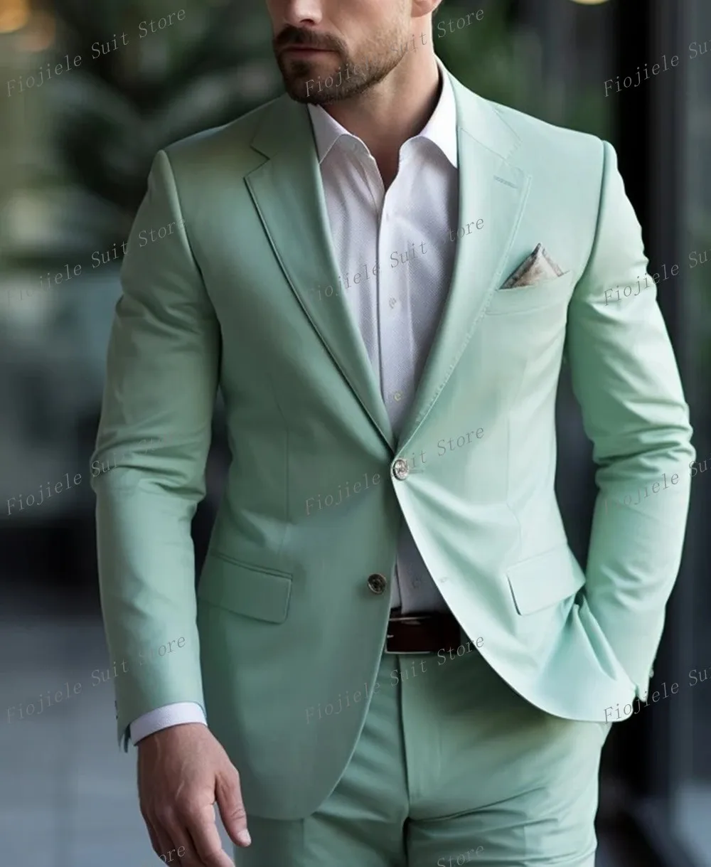 

New Light Green Men Tuxedos Business Suit Groom Groomsman Prom Wedding Party Formal 2 Piece Set Jacket And Pants