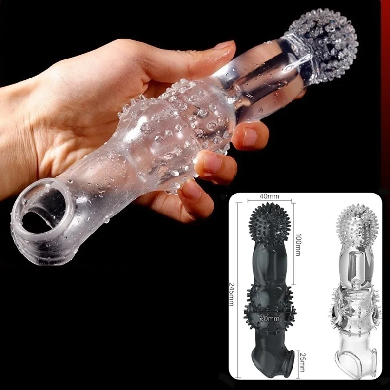 245mm Big Penis Sleeve Extender Sex Toys for Men Reusable Condom Male Penis Enlarger Sleeve Cock Ring Delay Ejaculation Sex Shop