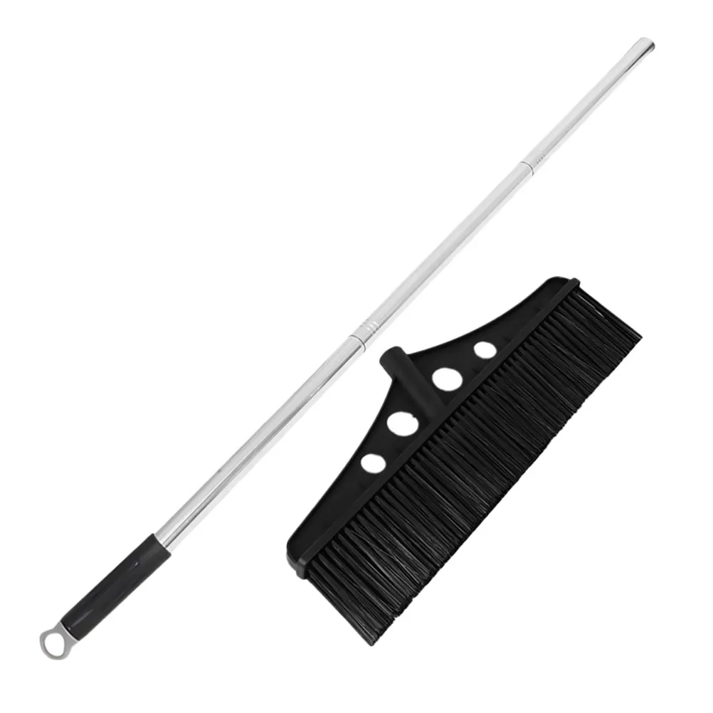 Wide Detachable Garden Sweeper Black Outdoor Broom Long Handle Stainless Steel Deck Scrub Brush for Concrete Garden Sweeper