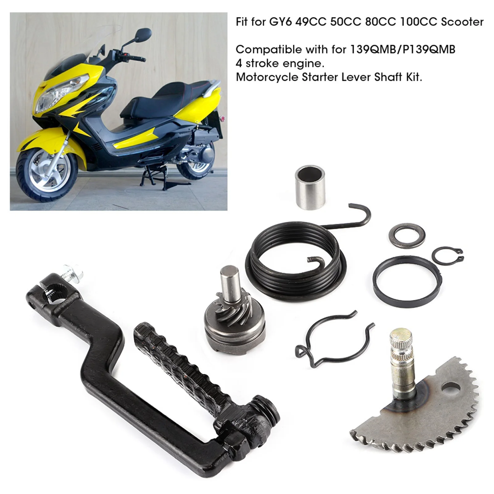 Moped Kick Start Lever Shaft Gear Assembly Fit for GY6 49CC 50CC 80CC 100CC Scooter Starter Shaft Kit Motorcycle Parts