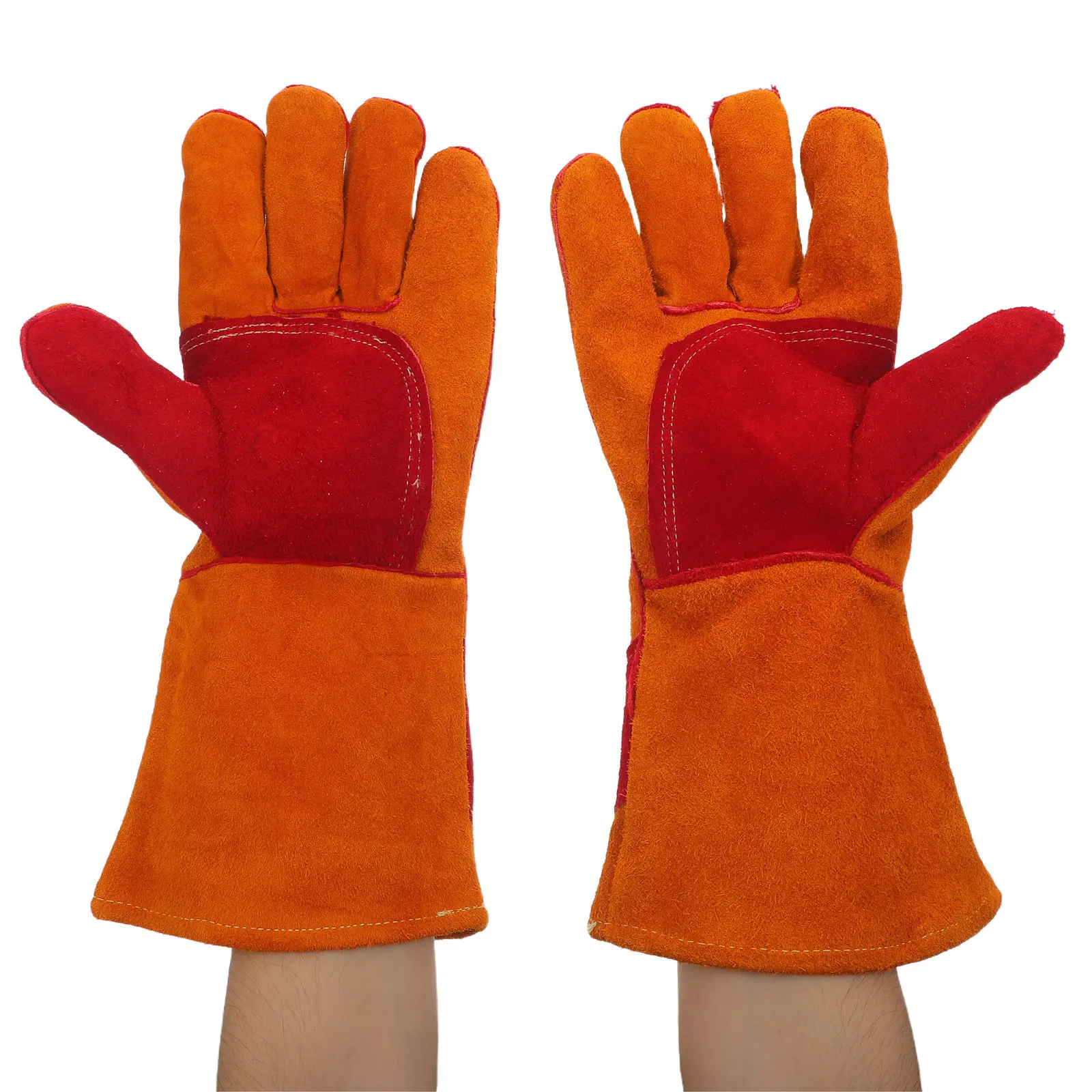 1Pair Welding Gloves Fire Heat Resistant Cowhide for Stick Mig Tig Wood Stove Campfire Furnace Bbq Baking Grill Oven