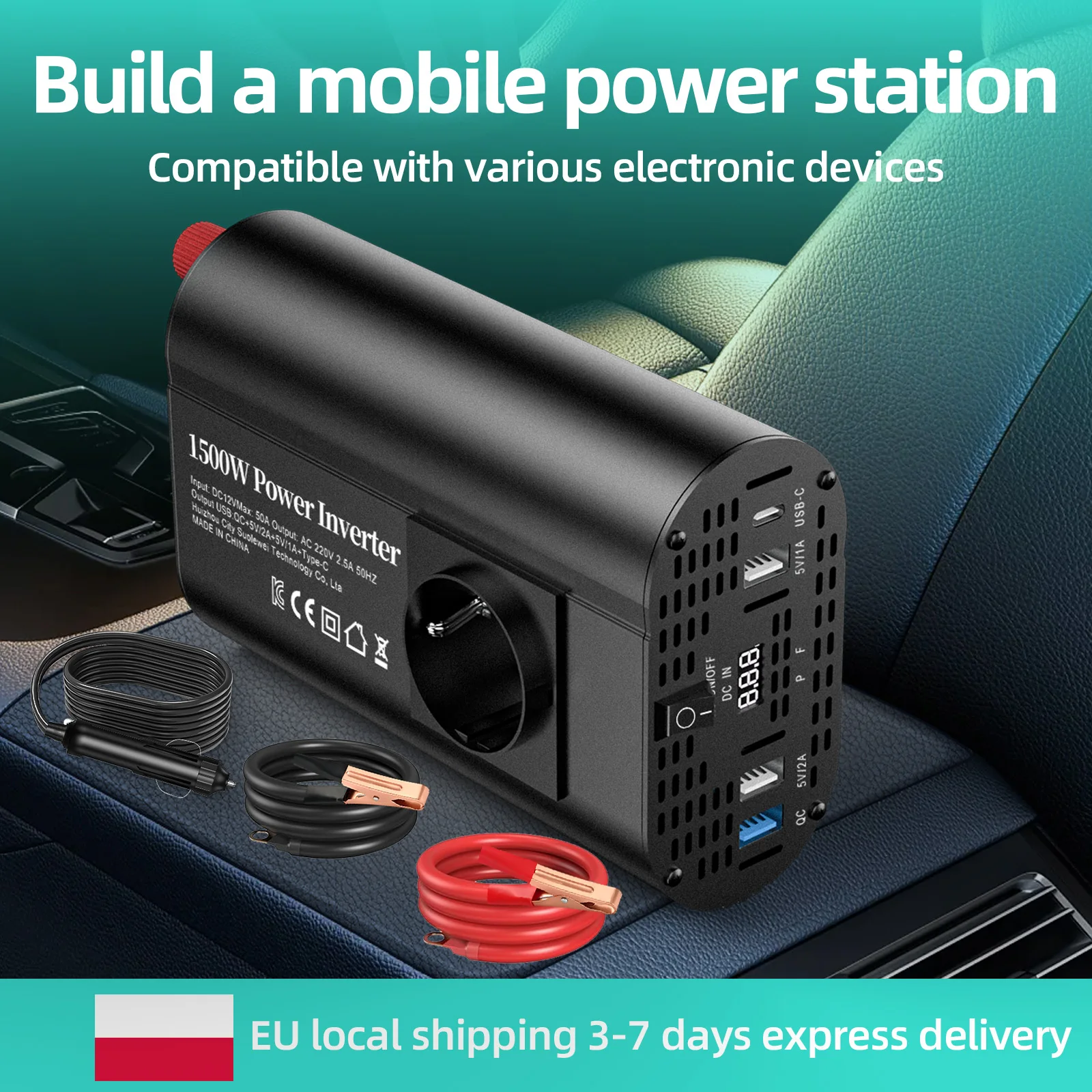 400W / 500W / 1500W / 4000W Wechselrichter, AC 220V 50Hz, EU-Steckdose, für Auto, Telefon & Laptop