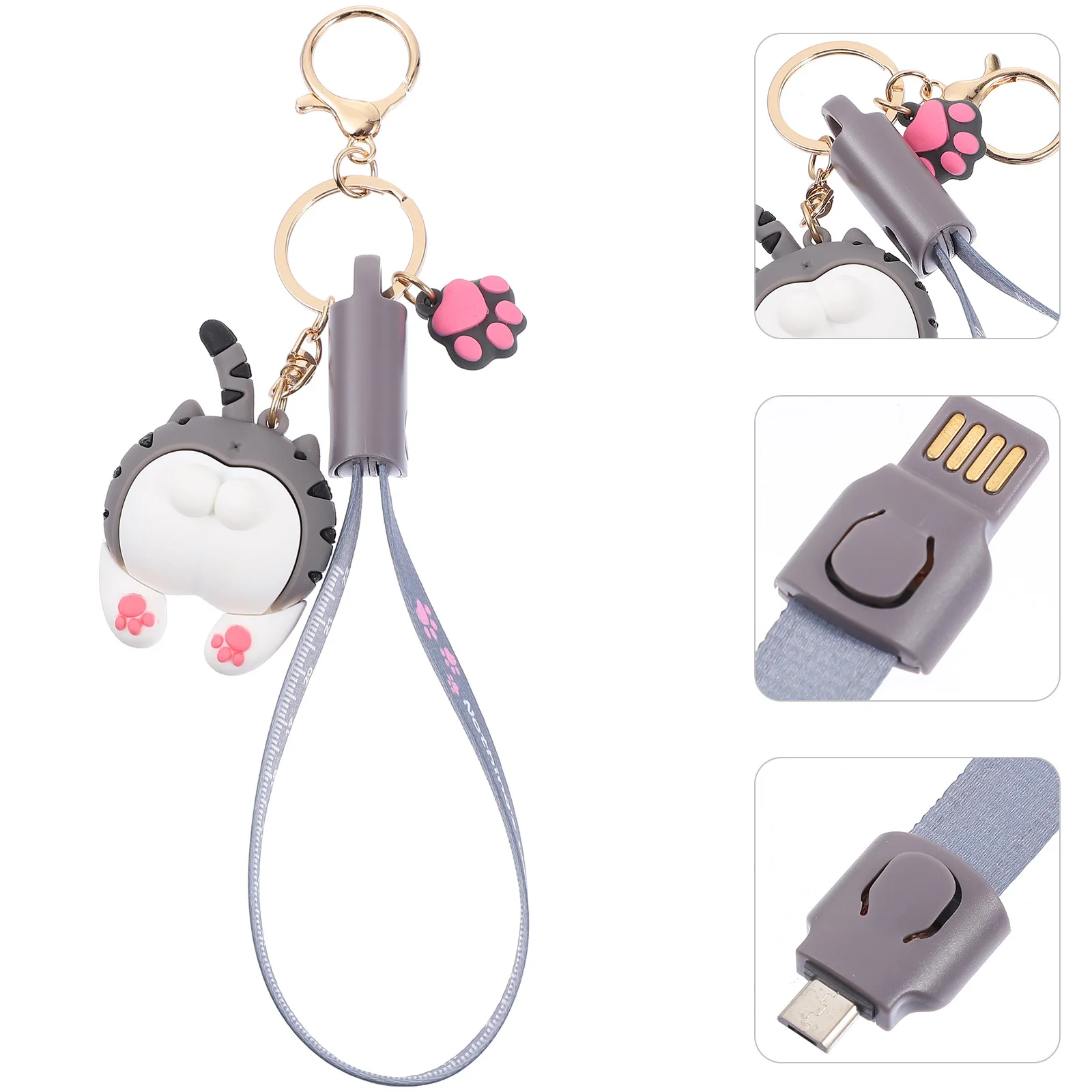 

Cartoon Keychain Charging Cable Durable ABS Material Portable Lanyard Data Cable Multifunction Phone Charging Line