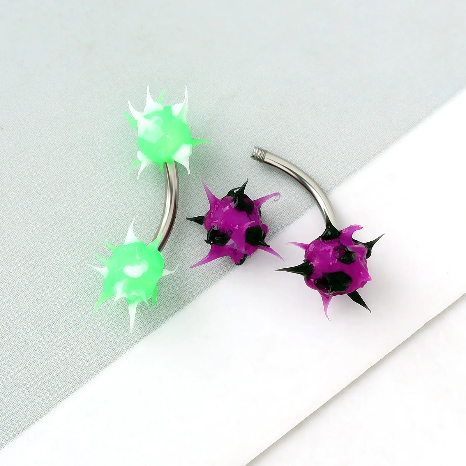 1Pcs stainless steel color thorn ball hairball silicone navel ring eyebrow nail personality accessories