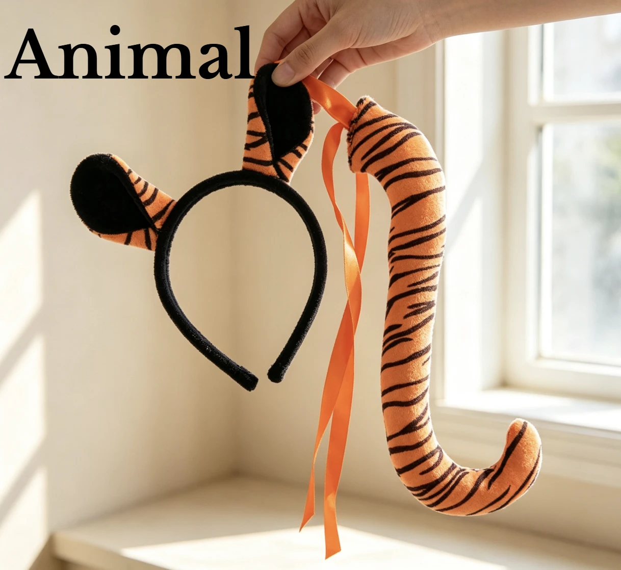 Tiger Leopard Giraffe Animal Plush Ear-shaped Tail Set For Kid JungleThemed Stage Dance Fancy Dress Party Cartoon Hair Accessory