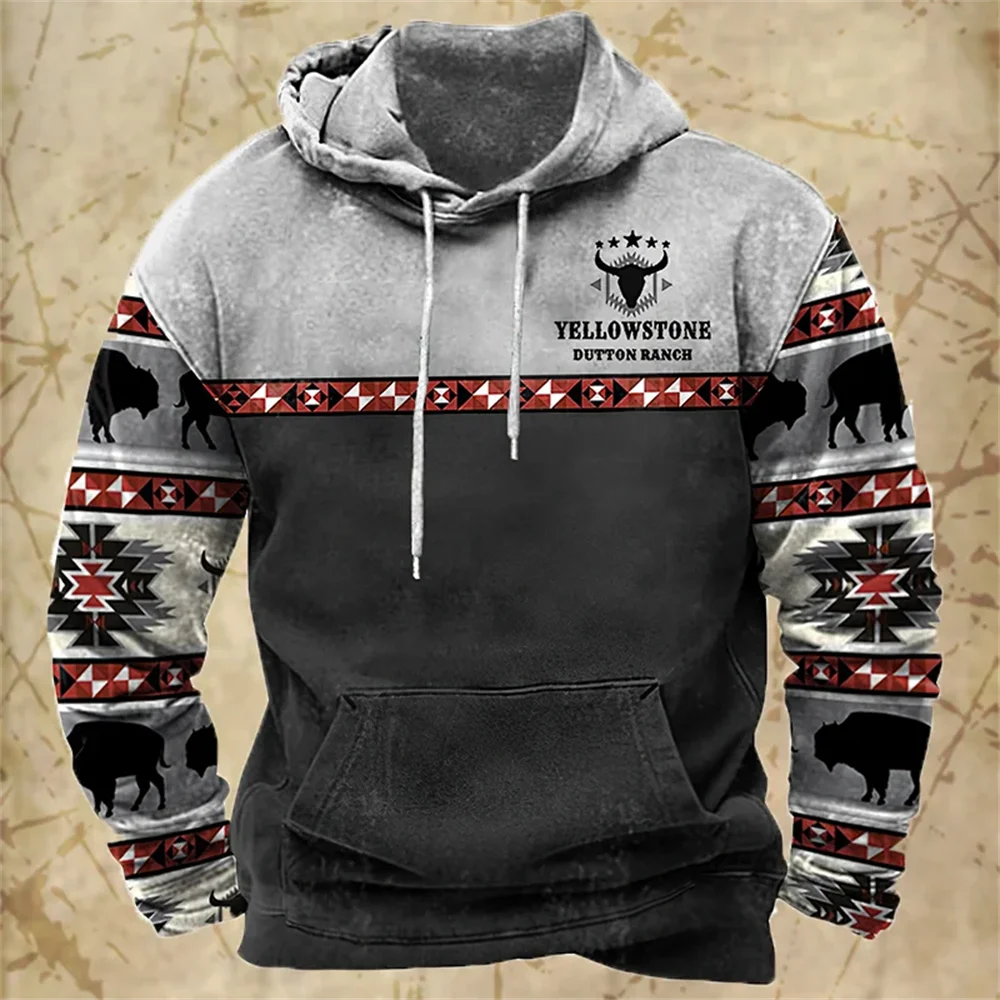 Vintage Contrasting Yellowstone Graphic 3d Print Hoodie Autumn Long Sleeve Man Hooded Sweatshirt Oversized Men Hoodies