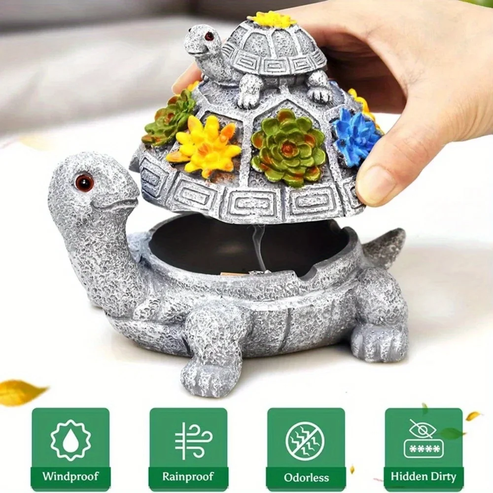 Resin Ashtray with Lid Cute Turtle Waterproof Smokeless Ashtray Indoor Outdoor Patio Home Porch Decors Smoking Accessories Gifts