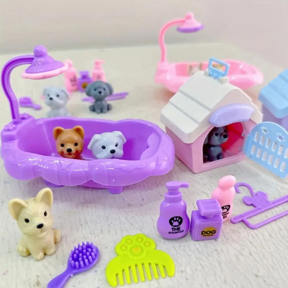 High Quality Cute Mini Puppy Pretend Play Toy Dog Doll Set Animal Dog Pet Basket Toys Kids Toys Visual Senses Scene Playing Toys