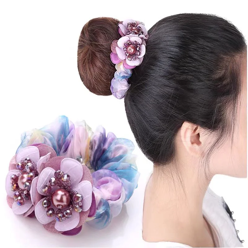 Lazo para el cabello para mujer, bandas elásticas para el cabello, hilo de seda, tocado de flores, accesorios para el cabello