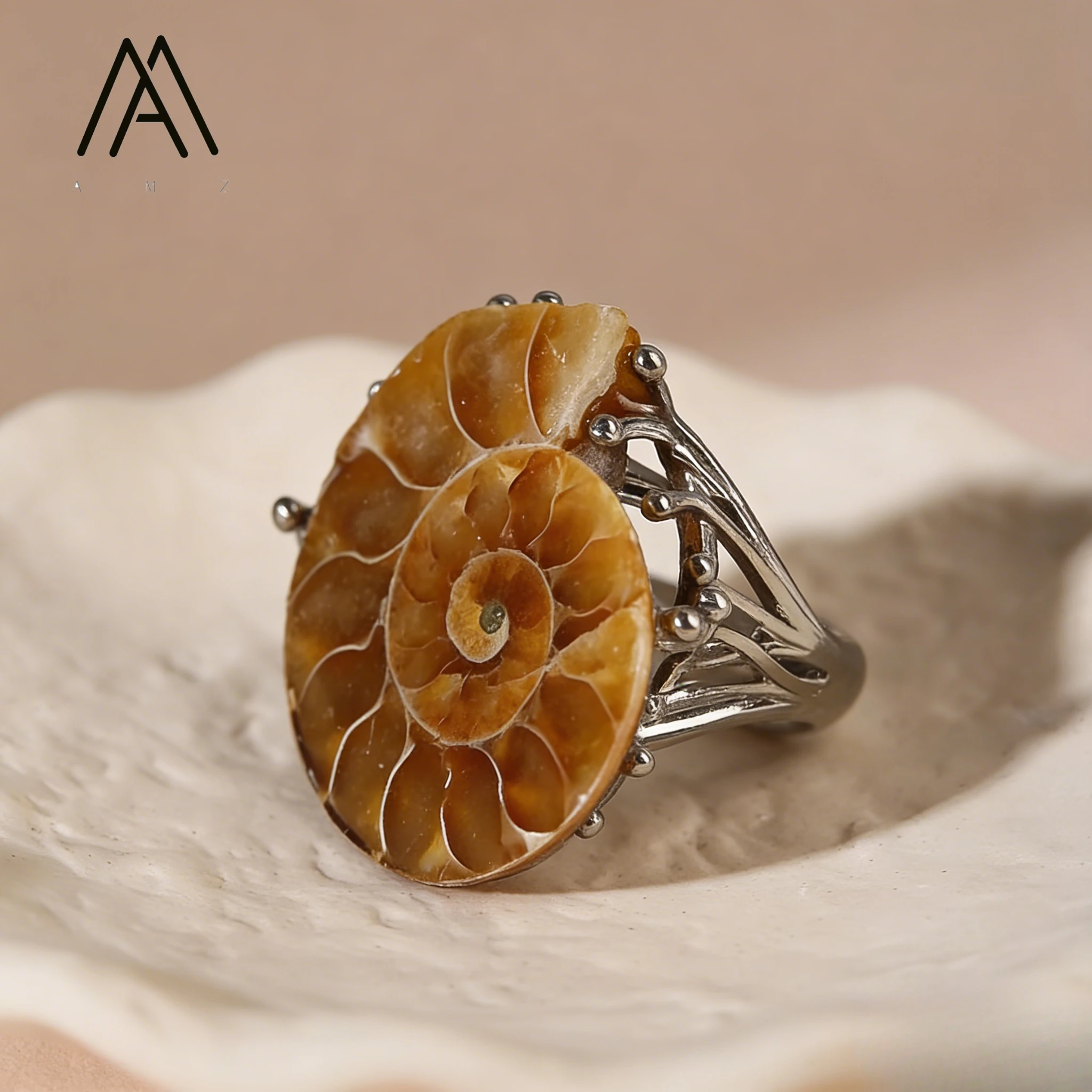 

Natural Shell Jade Ring Spiral Brown Vintage Fashion Rings Unique Gemstone Adjustable Amazing Jewelry Unisex for Men and Women