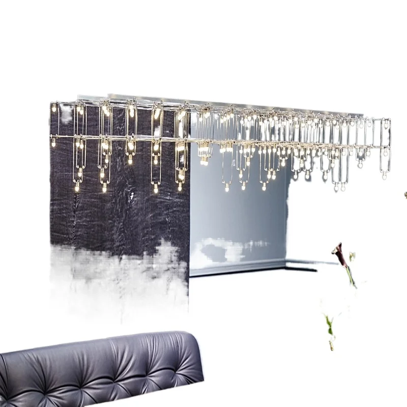 

One-word restaurant chandelier, modern simplicity, Gypsy firefly bar, strip light